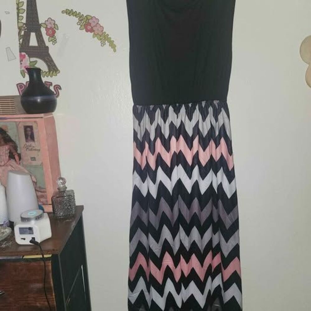 Black Tank and Chevron Print Bottom Sleeveless Maxi Dress 3XL